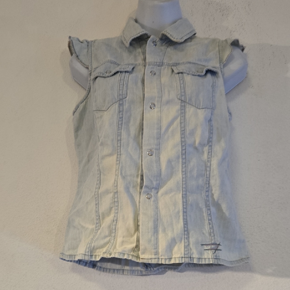 Diesel Light Wash Denim Sleeveless Button-Down Shirt